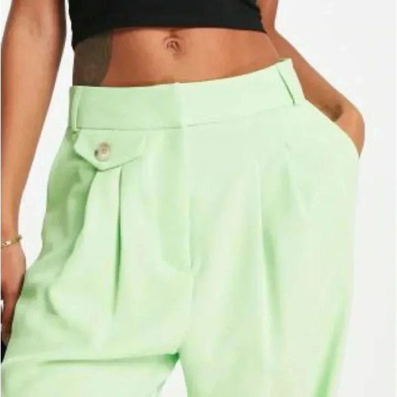 River Island Pleated Tapered Trousers LIME green, Size 4 US / 8 UK, women’s - Picture 4 of 9